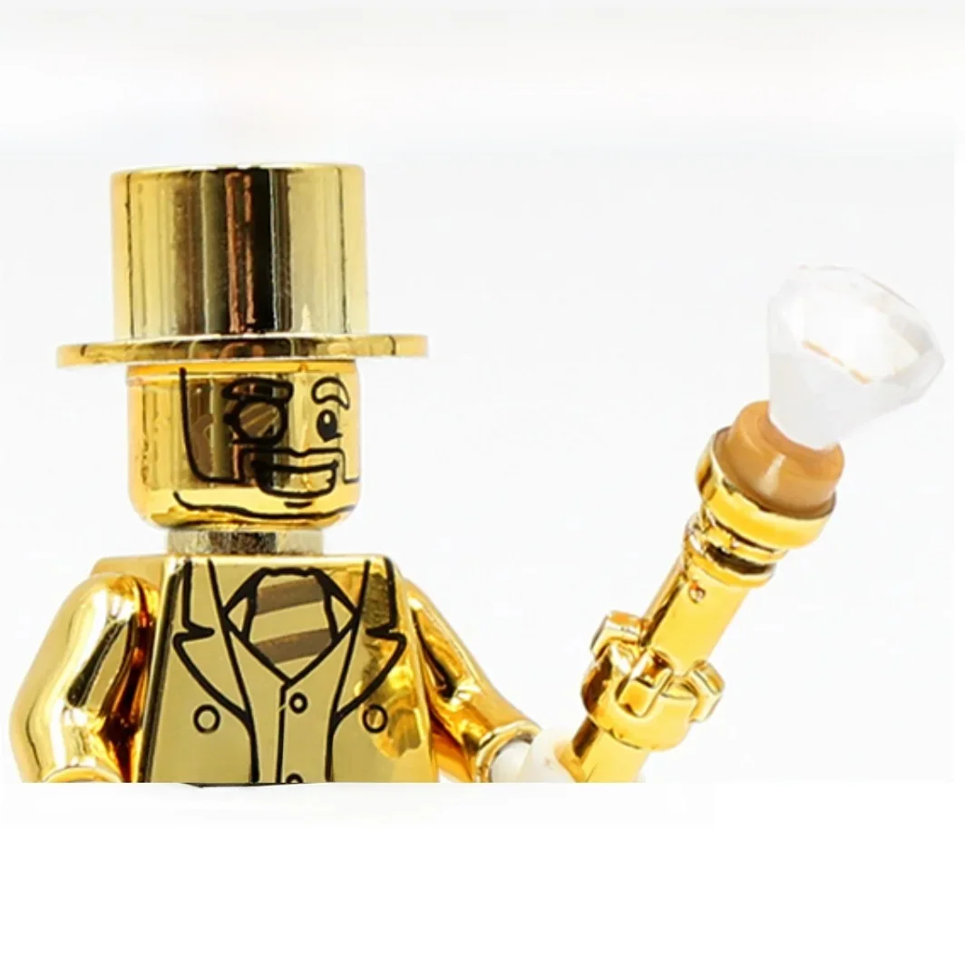 Blocs de construction en galvanoplastie chromé Mr Gold, Mini figurines d'action dorées, jouets