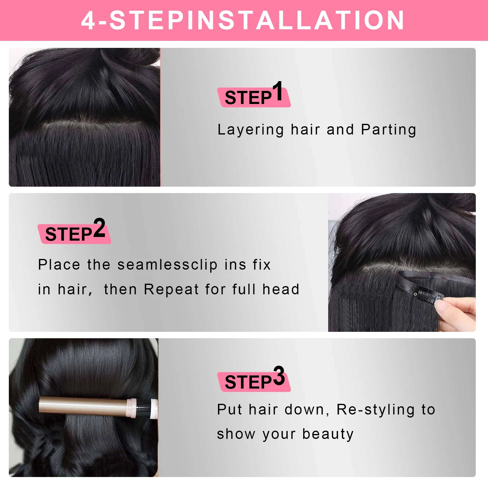 Clip dritta in PU nell'estensione dei capelli Colore nero naturale Clip di Remy brasiliana Ins Estensioni dei capelli umani al 100% 120G 9 pezzi Capelli veri