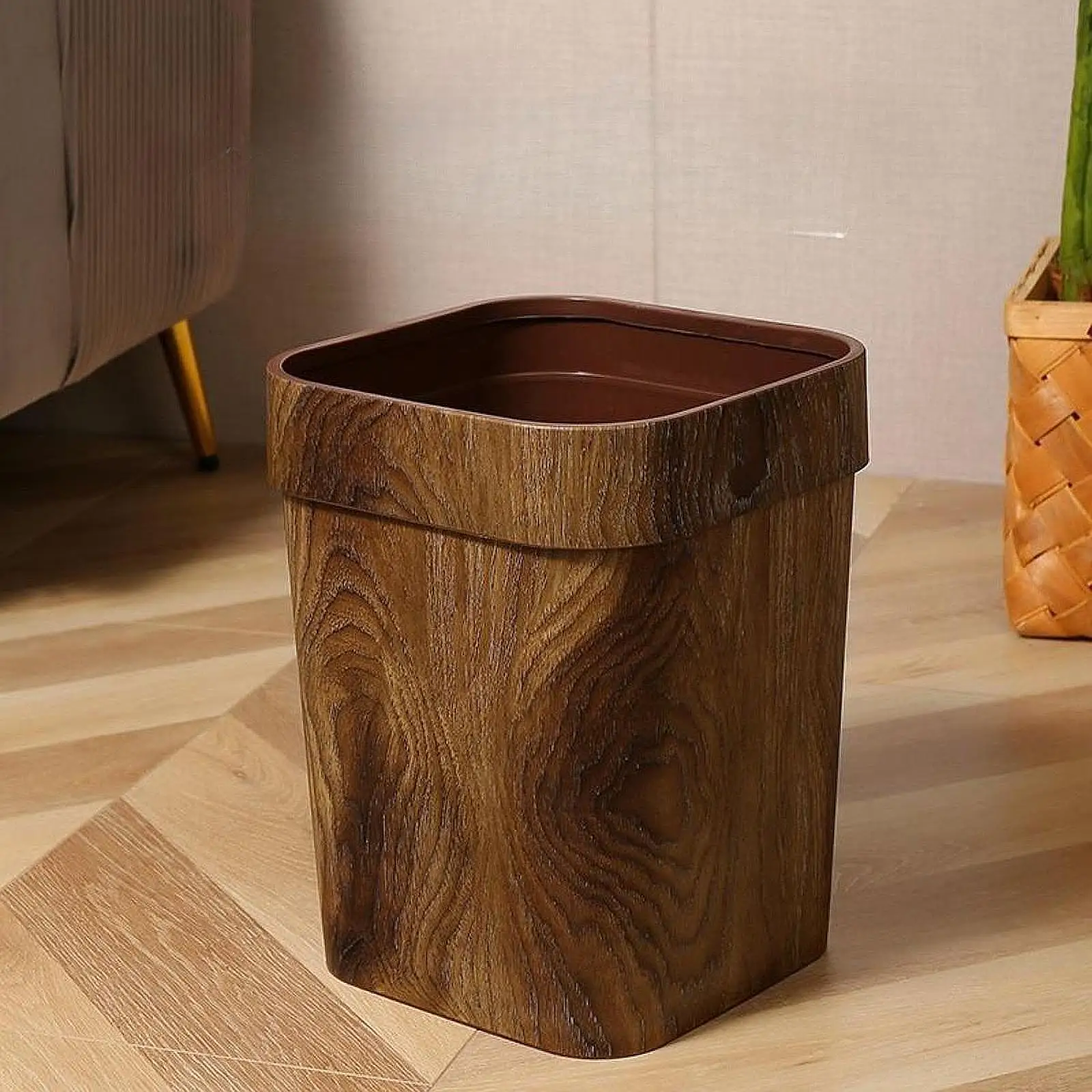 Wood Grain Trash Can Leak Proof Garbage Bin Living Room Wastebasket for Home Kitchen Office Bathroom  Trash Can