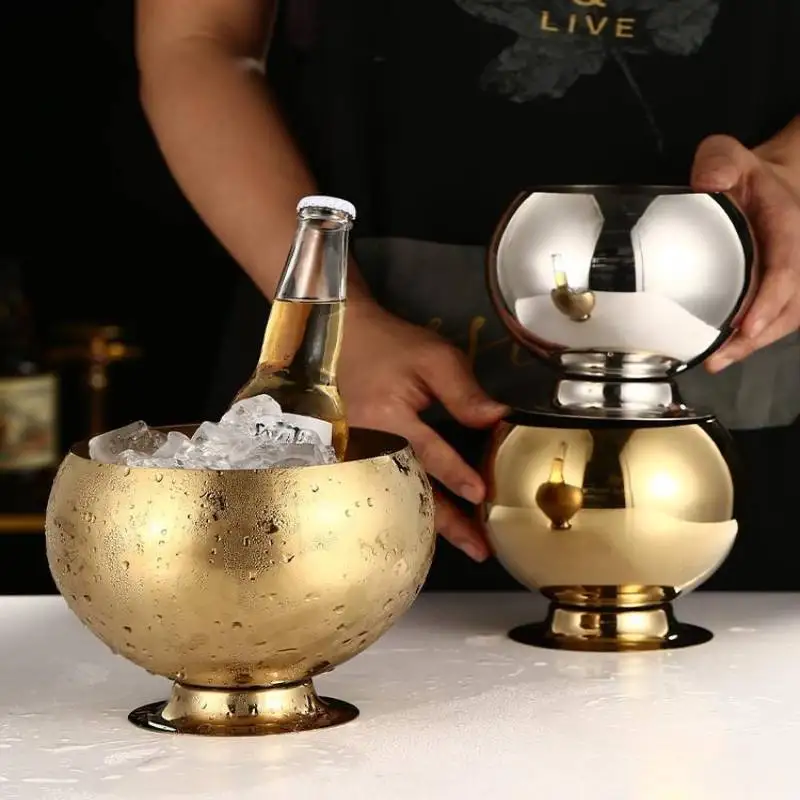 Stainless Steel Ice Container Polished Finish Pedestal Ice Container Barware Footed Tableware Easy to Clean