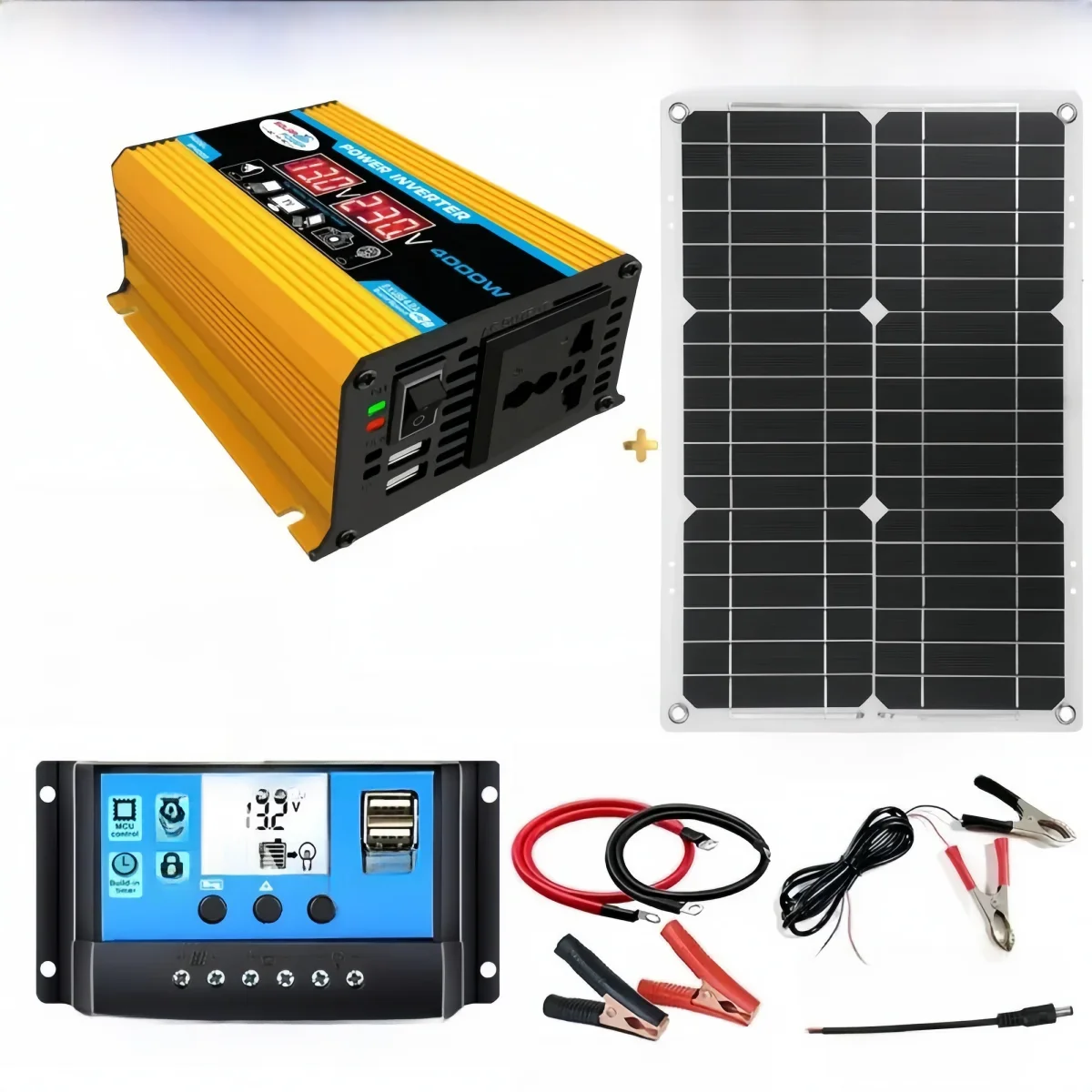 System paneli słonecznych 12 V do 110 V/220 V Panel słoneczny 12 V Kontroler ładowania akumulatora Zestaw falownika słonecznego 4000 W Kompletna generacja energii — zdjęcie 2