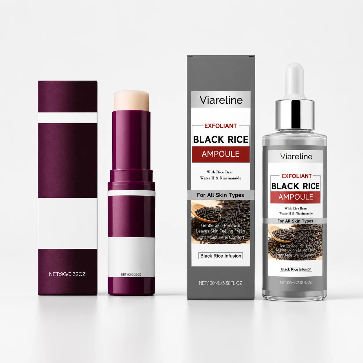 Moisturizing Balm Stick and Black Rice Essence Set, Hydrating Daily Skin Care, Nourishing Serum Lotion for Dry Skin, Smooth Soft