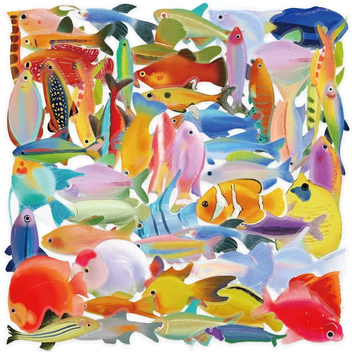 AliExpress NONE 50pcs Cartoon Marine Creatures Fish Stickers Fishing Box Suitcase Laptop Guitar Skateboard Bike Diy Decorative Pet Stickers﻿