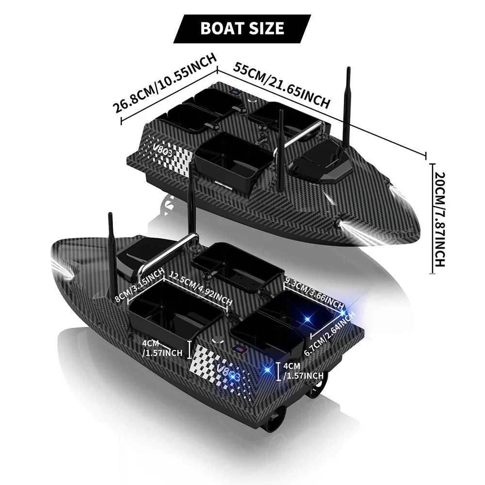 Flytec V803 Pro Eingebautes Sonar-Fischfinder-GPS-Köderboot 24000 mAh RC-Angelköderboot mit zwei Akkus 4 Angelpunkte 3 kg maximale Belastung – Detail 22