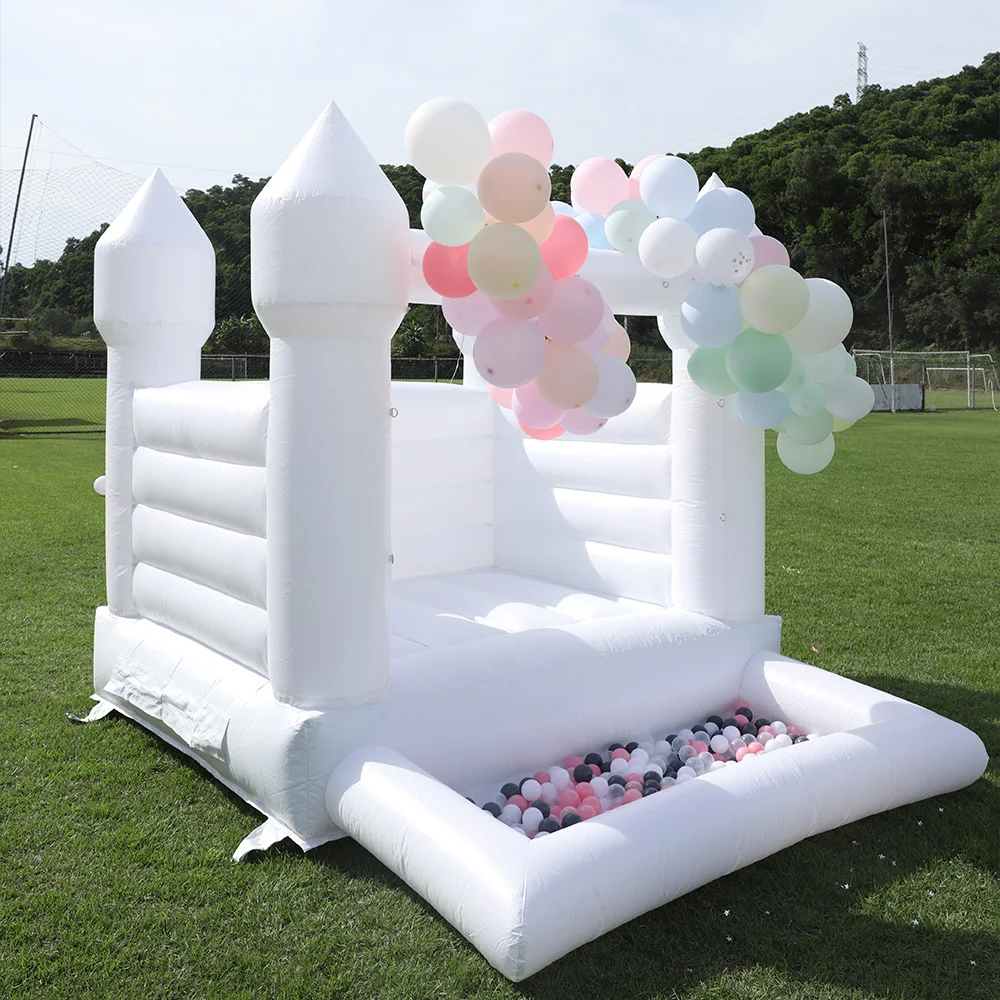 10ft branco bouncy castelo família mini casa do salto pvc bouncer salto inflável com poço de bola para crianças ventilador inflar quintal