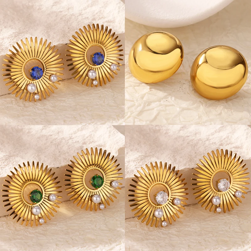 Hollow Super Sunflower Earrings for Women Gold Color Stainless Steel Earrings 2025 Trend Wedding Waterproof Jewelry Gift