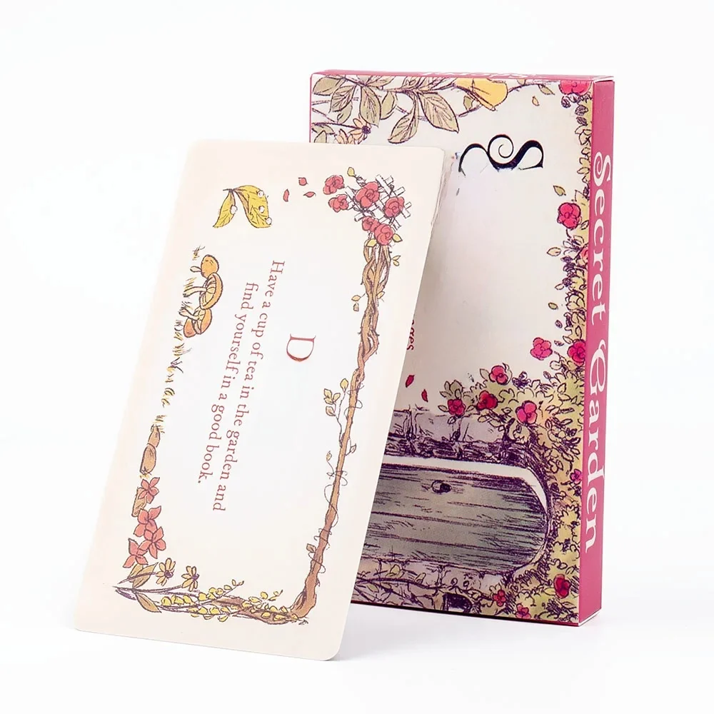 Jeu de société Secret Garden, 40 cartes charmantes avec visions anglaises, 11x6cm, petits panneaux encourageants imbués avec la magie du jardin