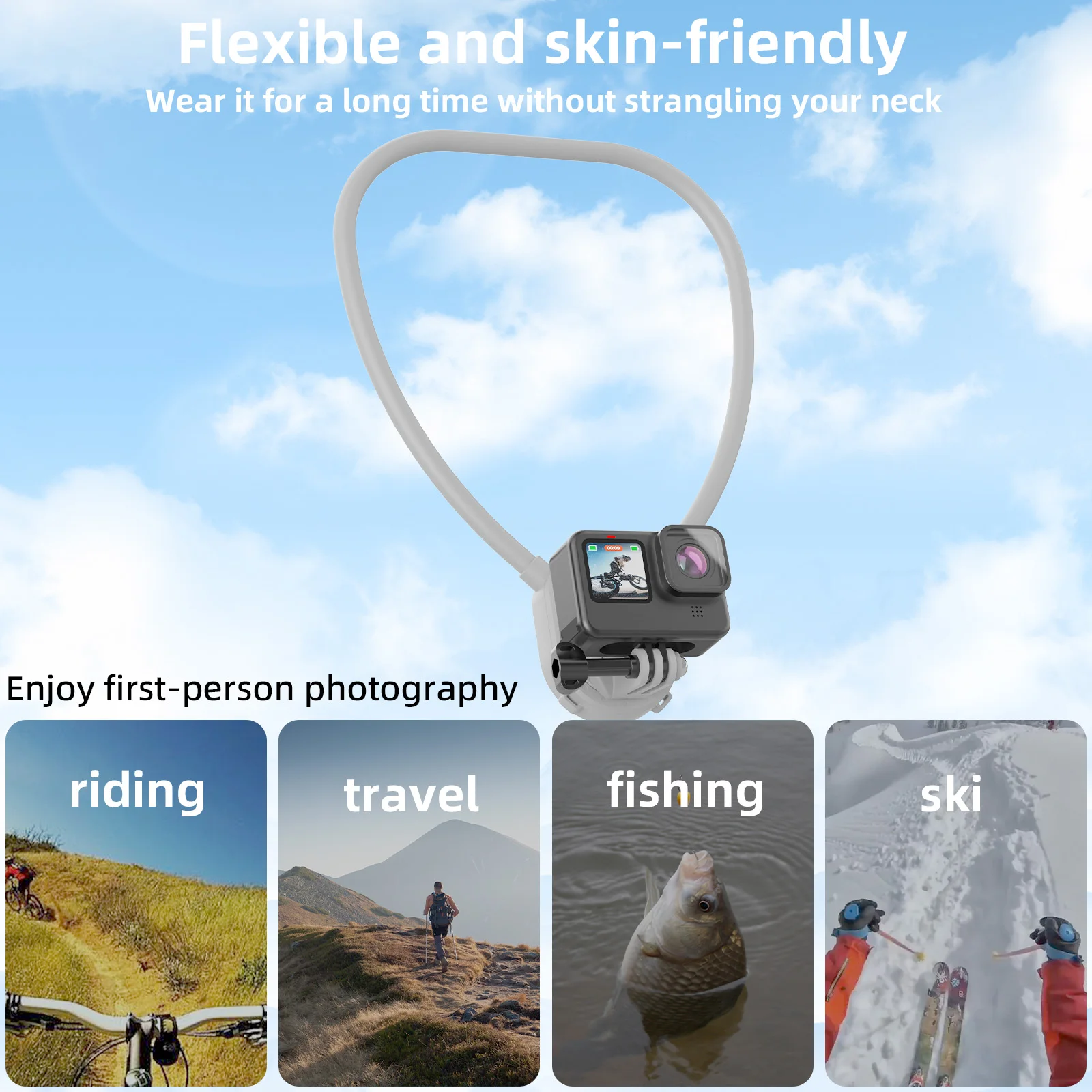 Sheingka Neck Hold Mount Chest Mount for GoPro 12 Hero 11 10 9 8 7 6 Insta360 DJI Osmo Action Silicone Action Camera Accessories