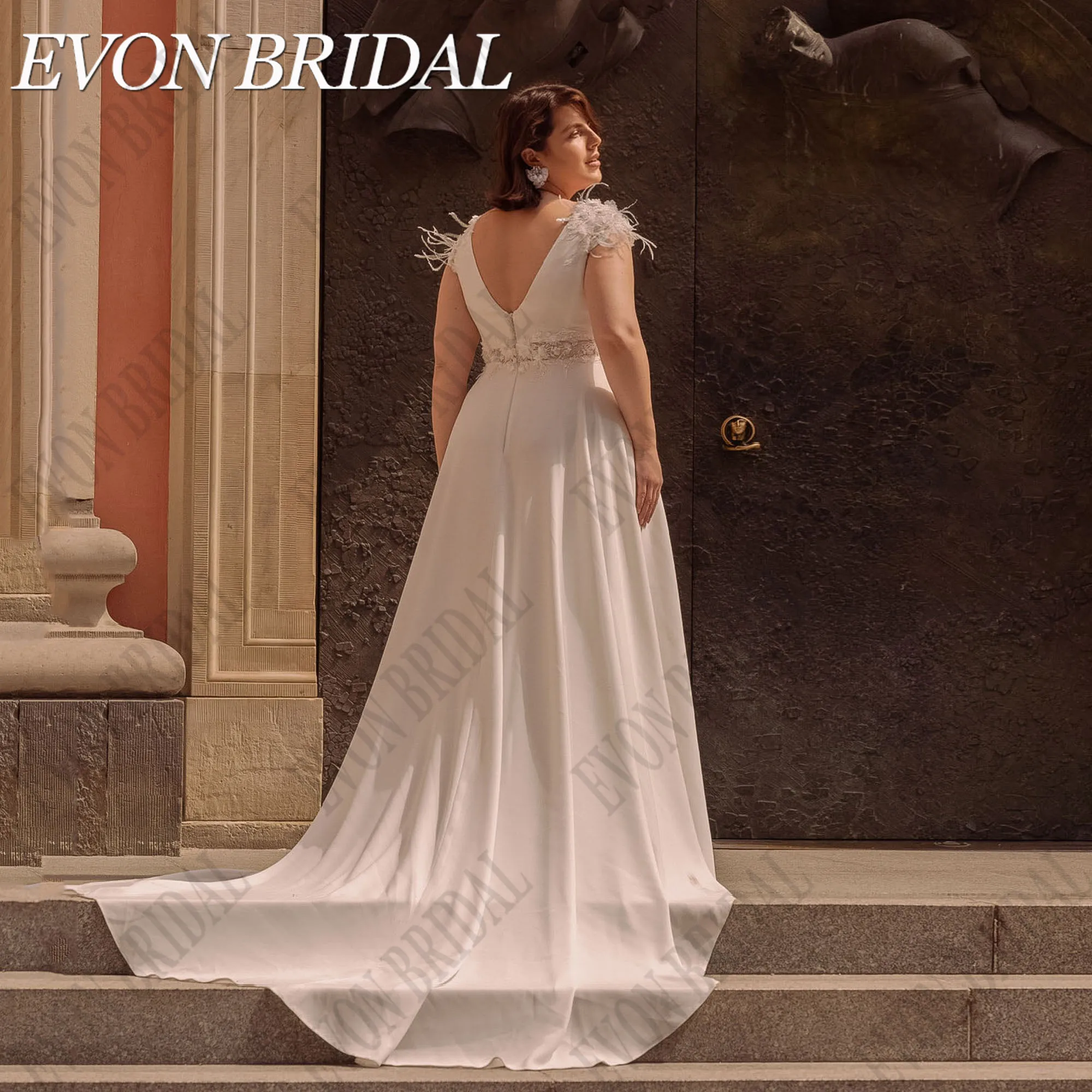 EVON BRIDAL Plus Size Wedding Dress For Bride Luxury Flowers Chiffon A-Line vestidos de novia Double V Neck Bridal Gowns 2025