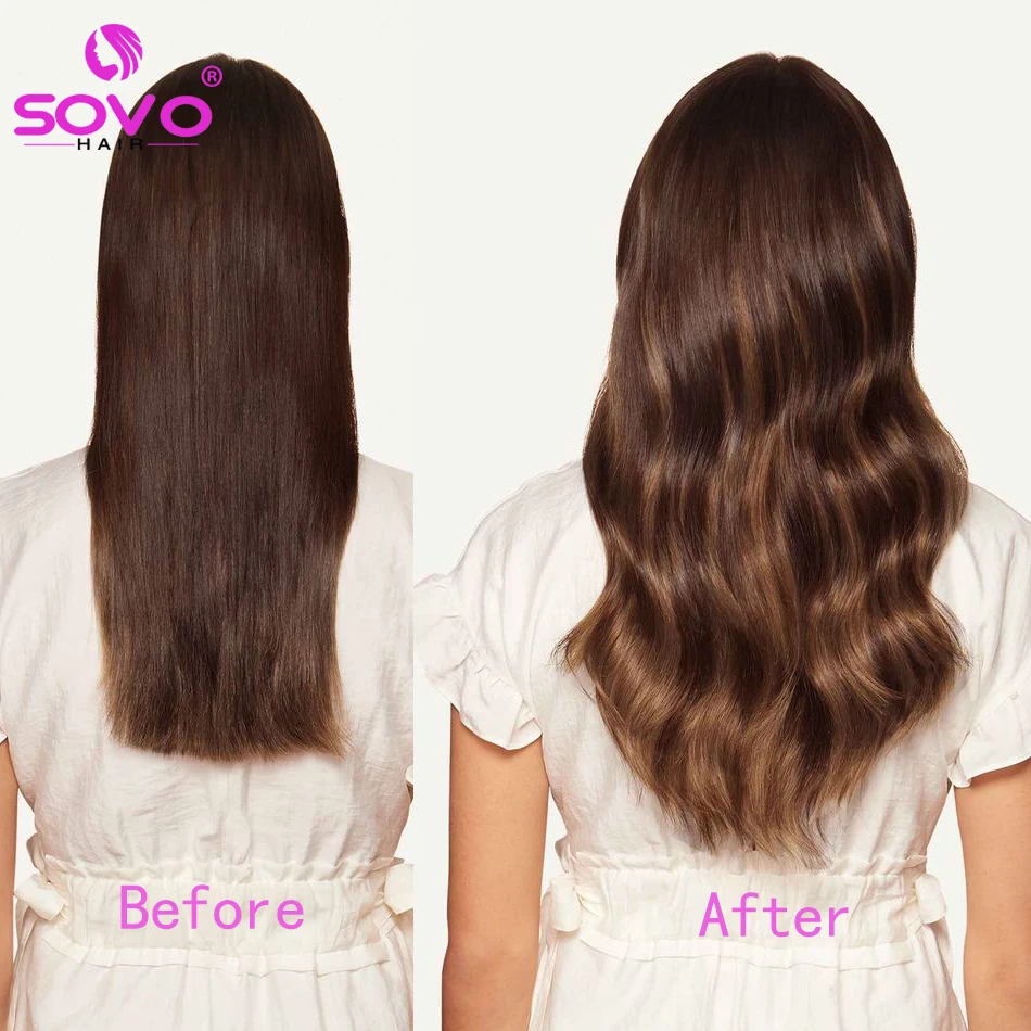 SOVO ตรงคลิปในส่วนขยายของผมมนุษย์ 7pcs 120g ไม่มีรอยต่อที่มองไม่เห็น PU คลิปใน Human Hair EXTENSION Remy ผมสี