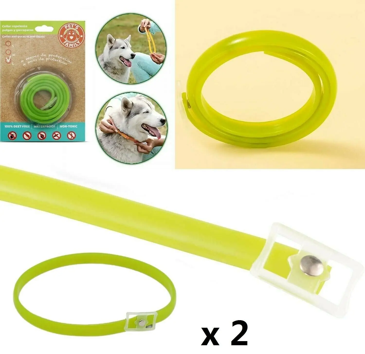 2 Collares repelente pulgas garrapatas 60 cm talla L recortable antiparásitos para Perro Gato