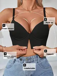 Thin cup lingerie for women, front buckle, easy to wear, side wings, widened side breasts