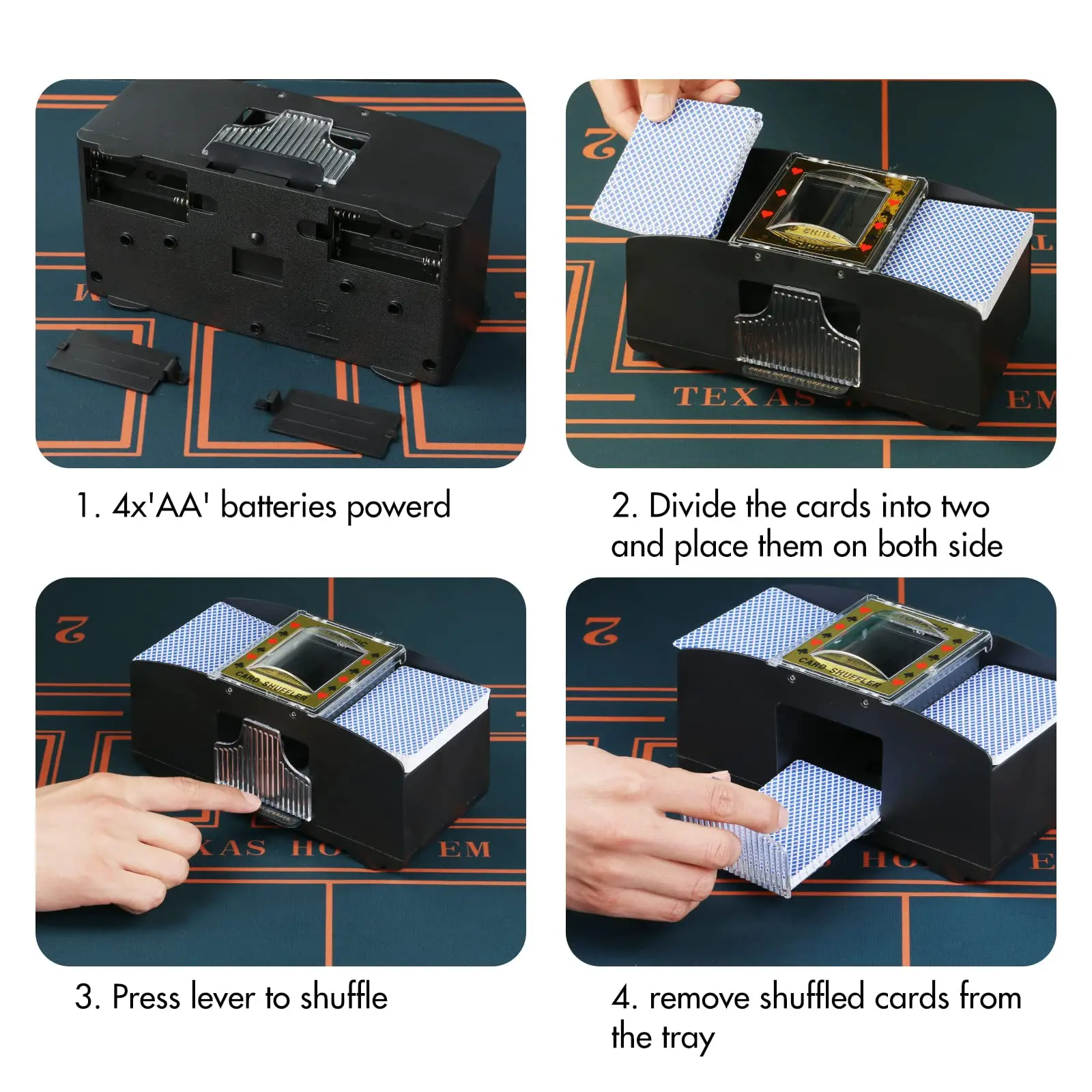 2 الطوابق التلقائي بطاقة تكساس shuffling آلة 2 في 1 أوراق اللعب خلط أداة التعامل مع ألعاب الحفلات المتثقلة التي تعمل بالبطارية #5