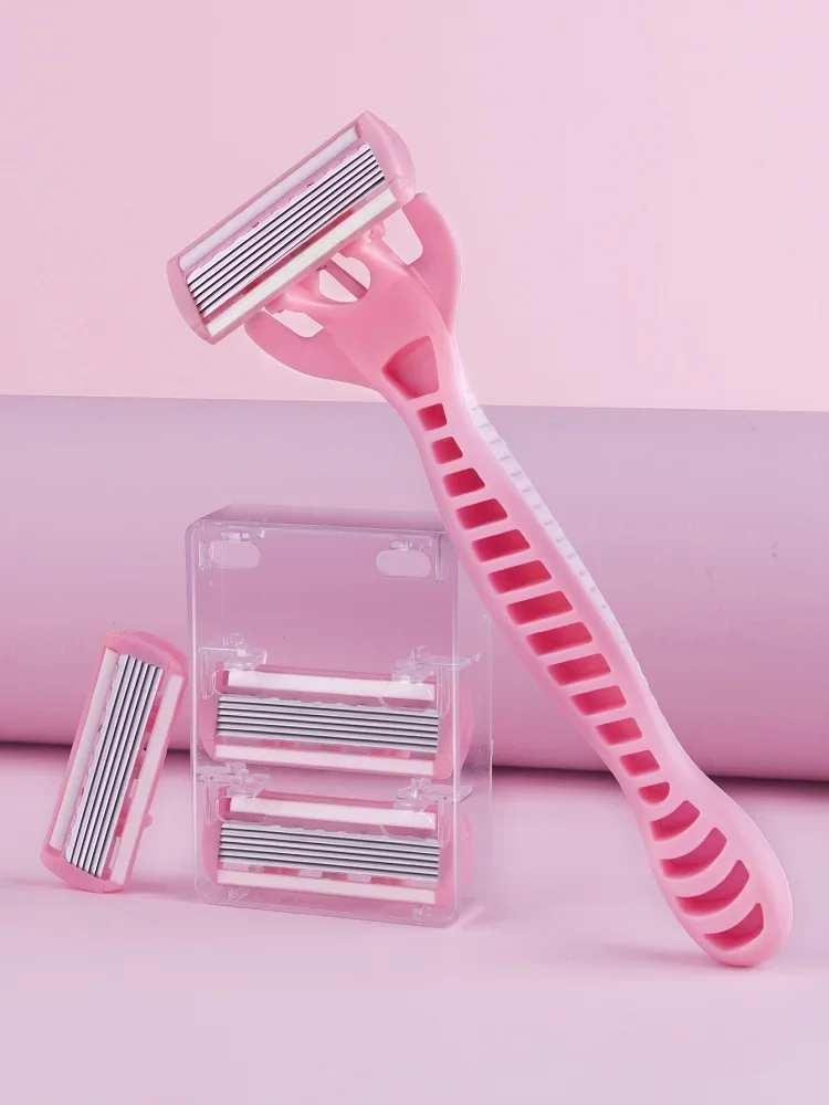 1 poignée + 4 lames/hommes et femmes corps cheveux sécurité Bikini Aloe bande rasoirs lame ensemble femmes rasoirs têtes de rechange