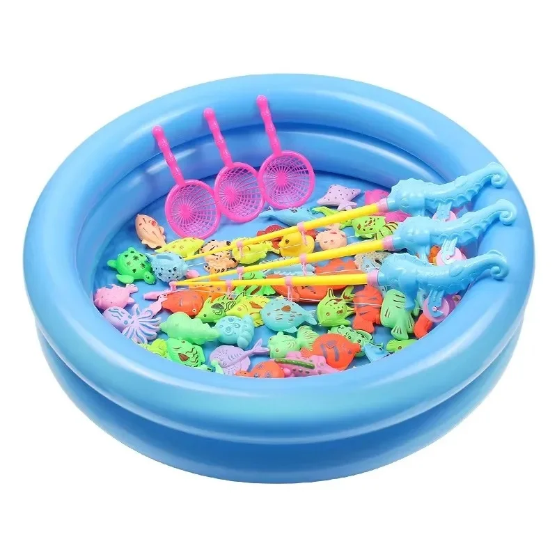 Étang à poissons gonflable, jouet de pêche magnétique pour enfants, piscine, puzzle de maternelle, jeu parent-enfant, collaboration multijoueur