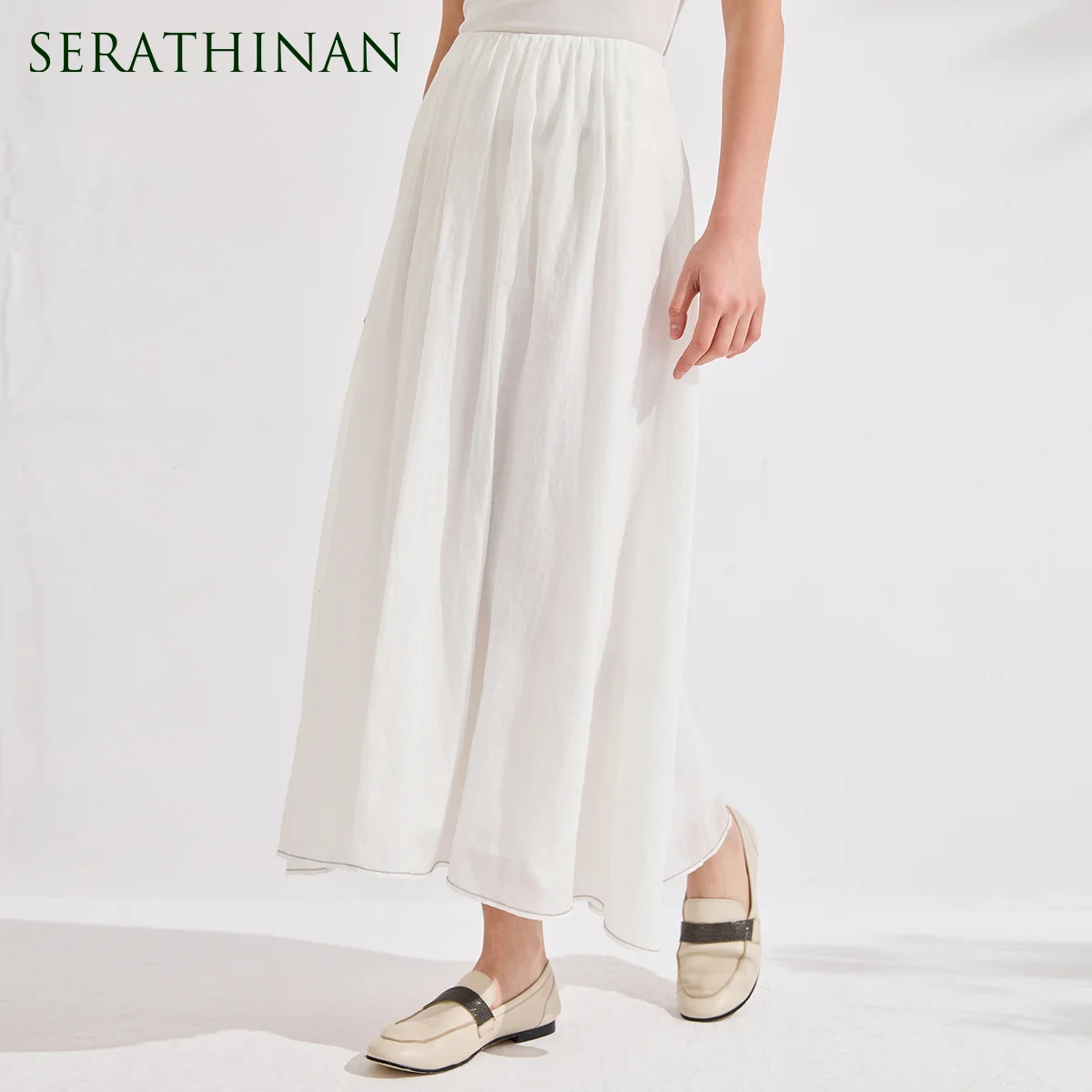 KX7613708 Luxury Ramie Lyocell Blend Maxi Skirt for Women's High End A Line Flowy Long Skirts Chic Female Women Clothing