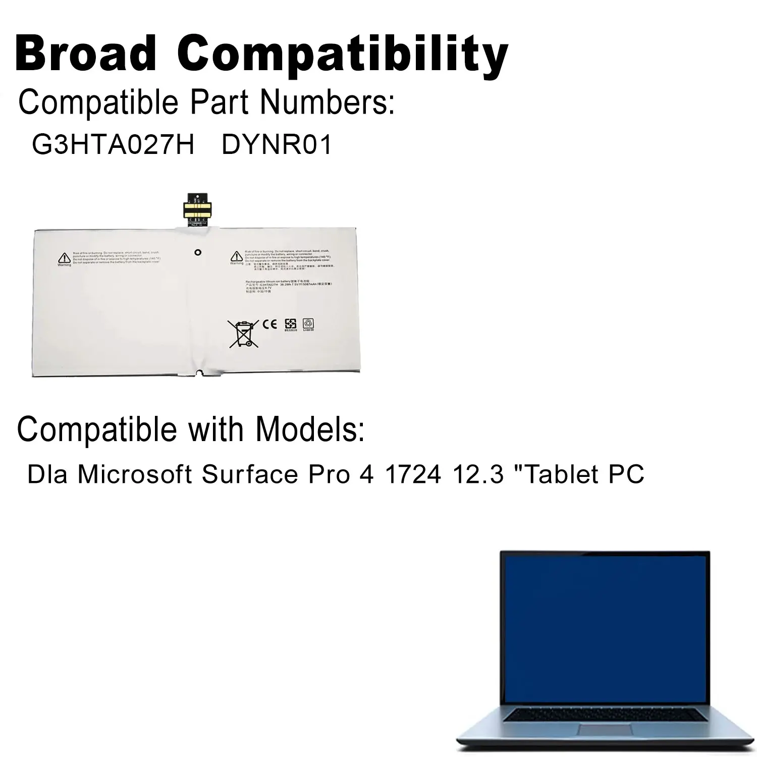 بطارية كمبيوتر محمول DXT جديدة G3HTA027H DYNR01 لأجهزة Microsoft Surface Pro 4 1724 12.3 "7.5V 38.2WH/5087mAh أدوات مجانية