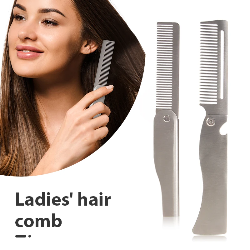 Men Retro Oil Head Comb Portable Folding Stainless Steel 201 Comb Hairdressing Styling Round Teeth Comb Texture Modeling Steel C image 2