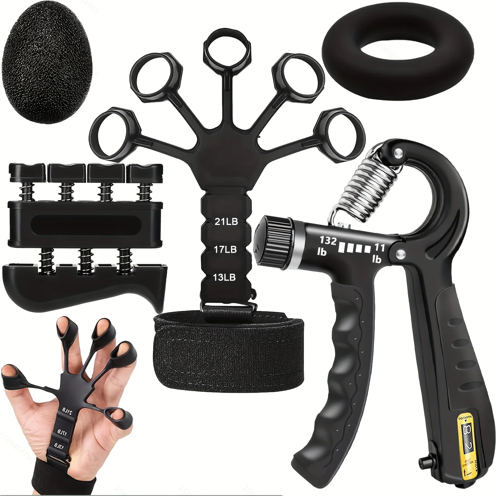 5-Piece Grip Strength Trainer Set, Adjustable Resistance Forearm Strengthener, Hand Gripper Kit, Finger Strengthener, Hand Grip Exerciser, Forearm Workout Strengthening Kit