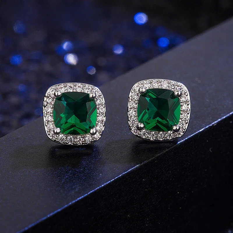 ZDADAN 925 Sterling Silver 9mm Kwadratowy szmaragdowy kolczyk dla kobiet Biżuteria modowa — zdjęcie 2