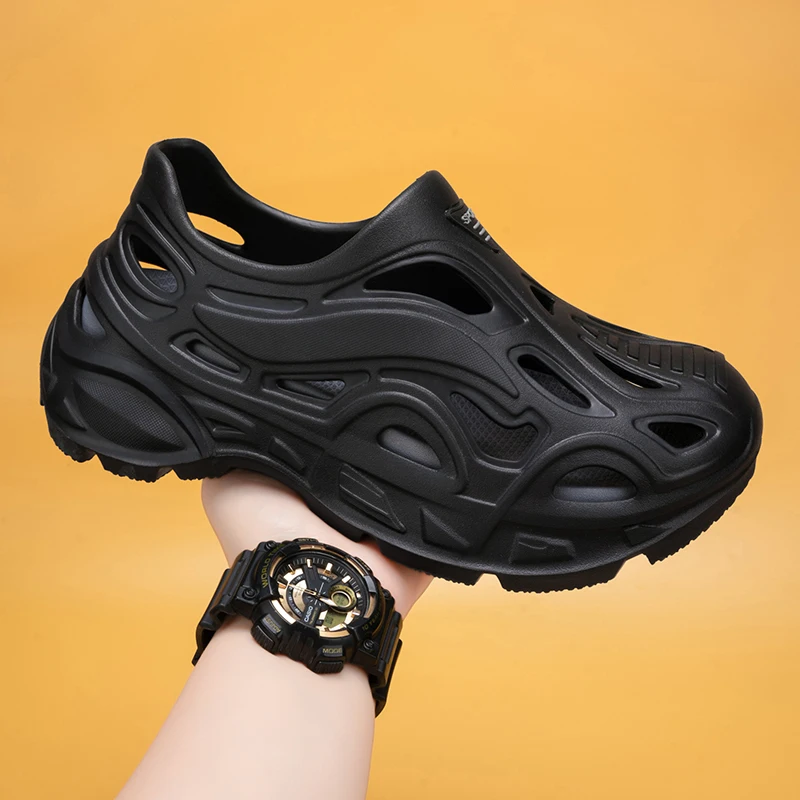 2025 Real Mens Leather Sandal Men\'s Cave Shoes Double Color Garden High Quality Breathable Clogs Lightweight 4 Colours