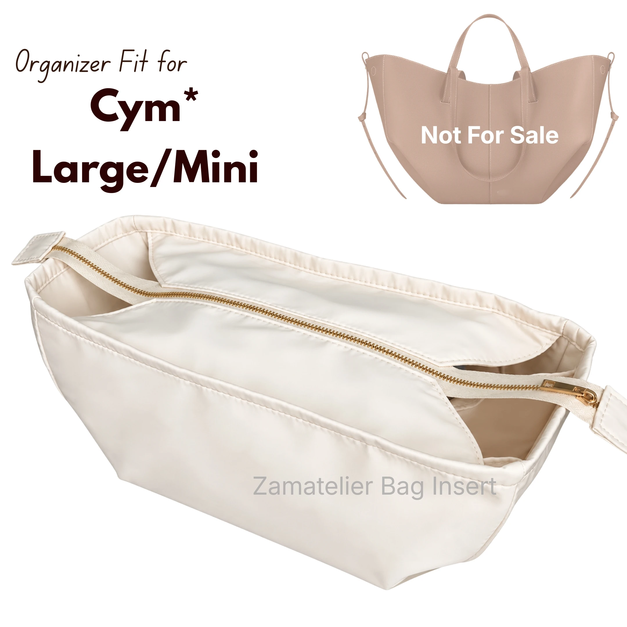 Nylon Bag Insert for Cyme Large/ Mini Tote Bag, Waterproof Bag Organizer Purse Liner with Zip Cover Zipper Pocket