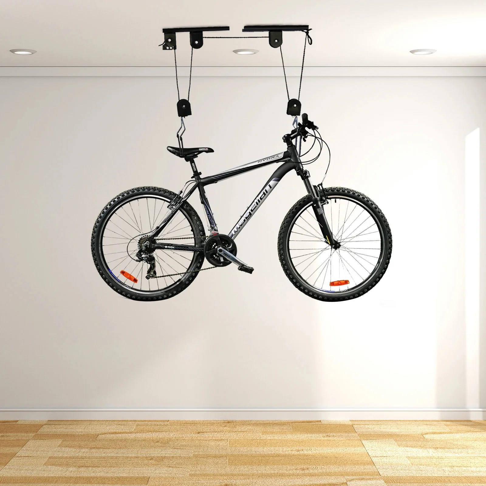 Wciągnik rowerowy do garażu System kołków do montażu na suficie Zestaw wieszaków rowerowych do przechowywania rowerów w garażu — 2