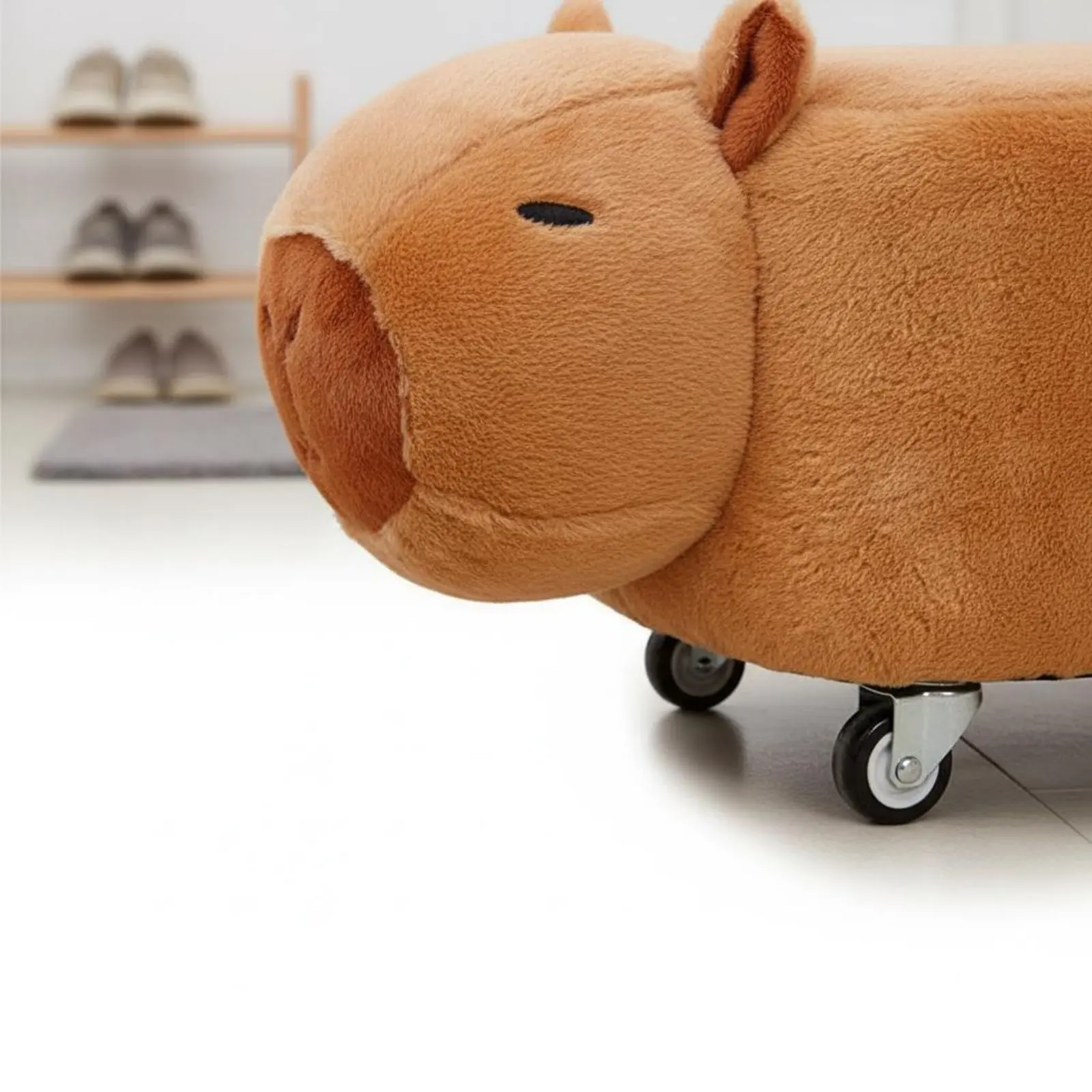 Capybara Foot Stool Wheeled Capybara Soft-Covered Soft Velvet Cover Animal Ottoman Seat for Children Living Room Entryway view 5