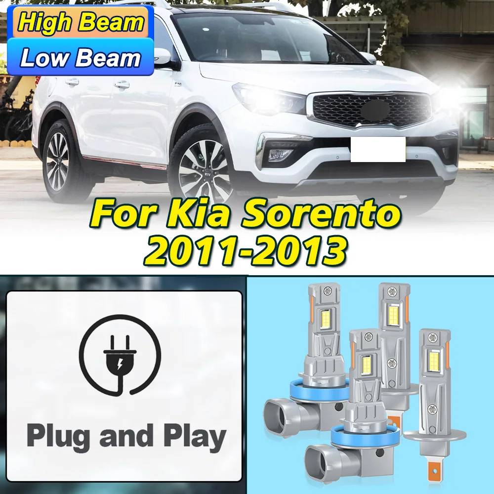 

4 шт. для Kia Sorento 2011-2013 светодиодные фары H1 H11 дальнего ближнего света 28000LM 6000K белый 3570 чип CSP IP68 Plug & Play автомобильный свет