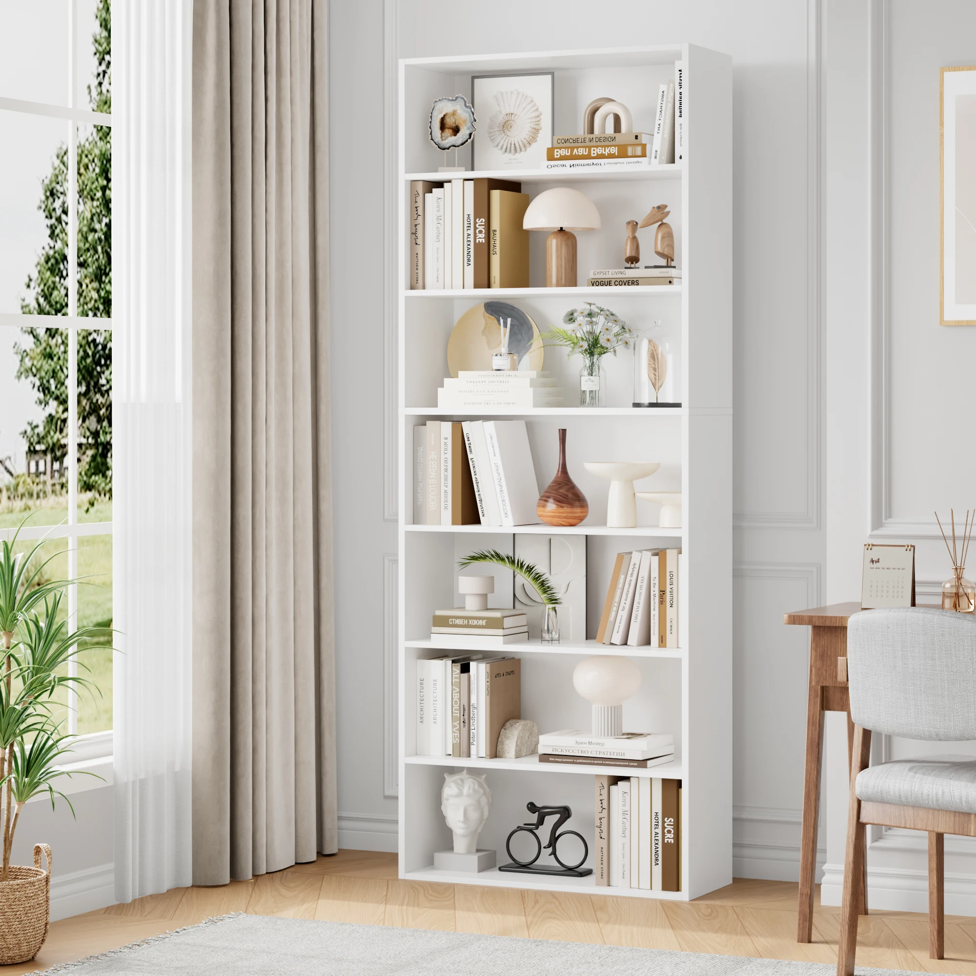Getone Bookshelf 210cm Living Room Bookcase 7 Tiers Free Standing Shelf Display Rack 60x23.5x209.5 cm White/Black/Oak