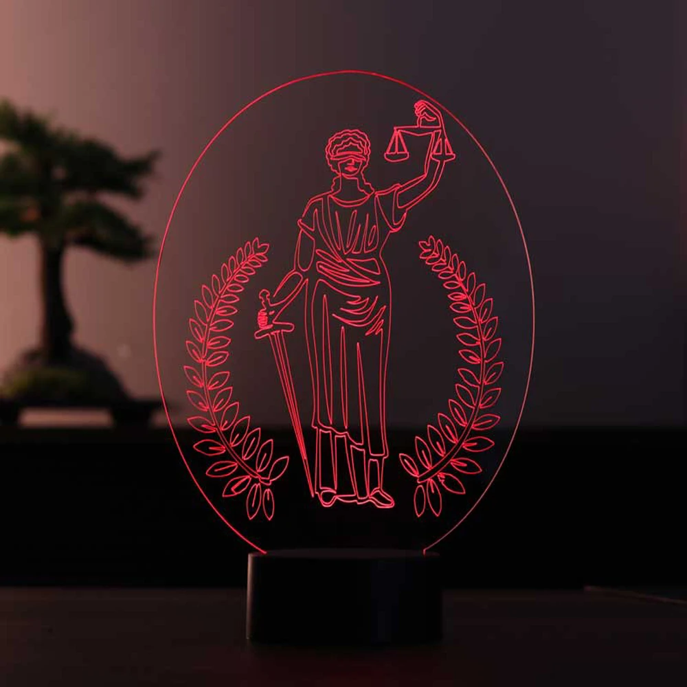 Themis lámpara LED de mesa, decoración de figuras, regalo único para los entusiastas de la justicia