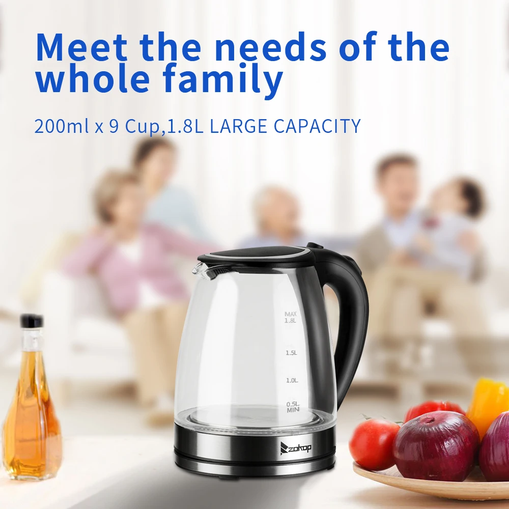 

HD-1857-A 110V 1200W 1.8L Electric Glass Kettle US Plug