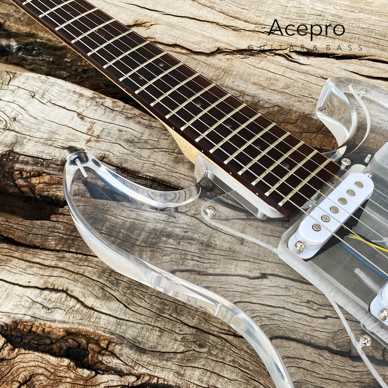 In Stock Acepro Colorful LEDs Light Electric Guitar, Acrylic Body Crystal Guitar, Transparent Pickguard, Free Shipping Guitarra