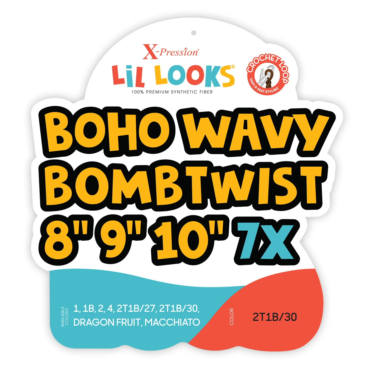 ผมถักโครเชต์สังเคราะห์ Outre รุ่น X-Pression Lil Looks Boho Wavy Bombtwist ขนาด 8, 9, 10 นิ้ว 7X