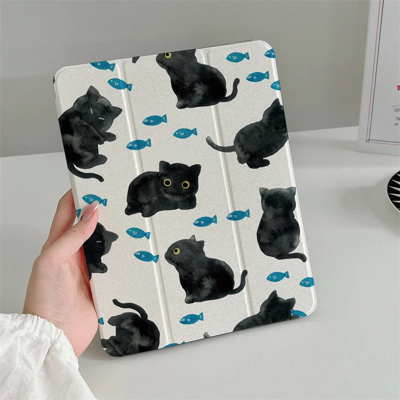 Etui na iPada Pro 11 cali Air 2024 iPad Air 5/4 10.9 10th 7/8 10.2 9.7 cala Air3 10.5 mini 6/5/4 Etui Cute Cat Cover z uchwytem na długopis