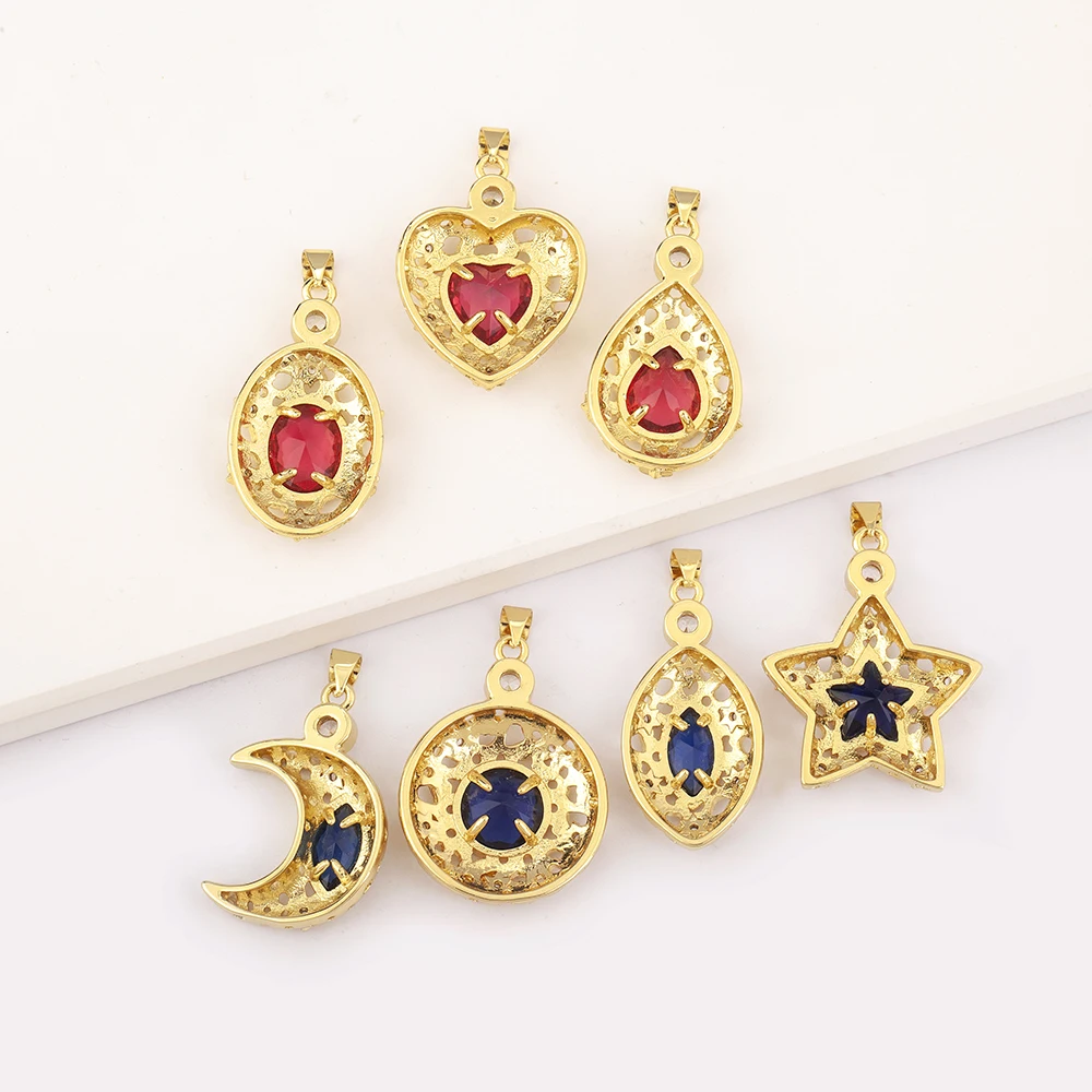Punk Irregular Hollow Design Zircon Charm Pendant DIY Necklace Girls Boys Charm Handmade Jewelry Making Findings Supplies