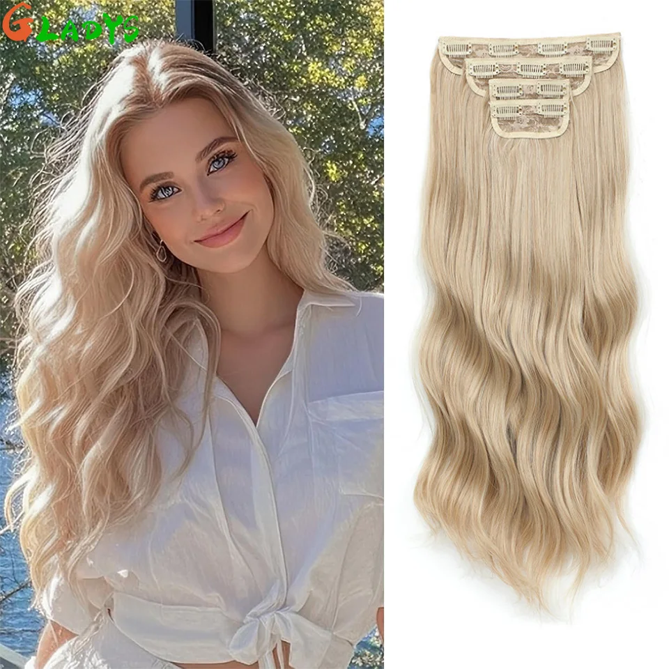 

Blonde Color Clip Ins Hair Pieces Extensions Synthetic Hair Body Clip Ins Hair Extensions 220g/pcs Clip Ins Hair Piece Extension