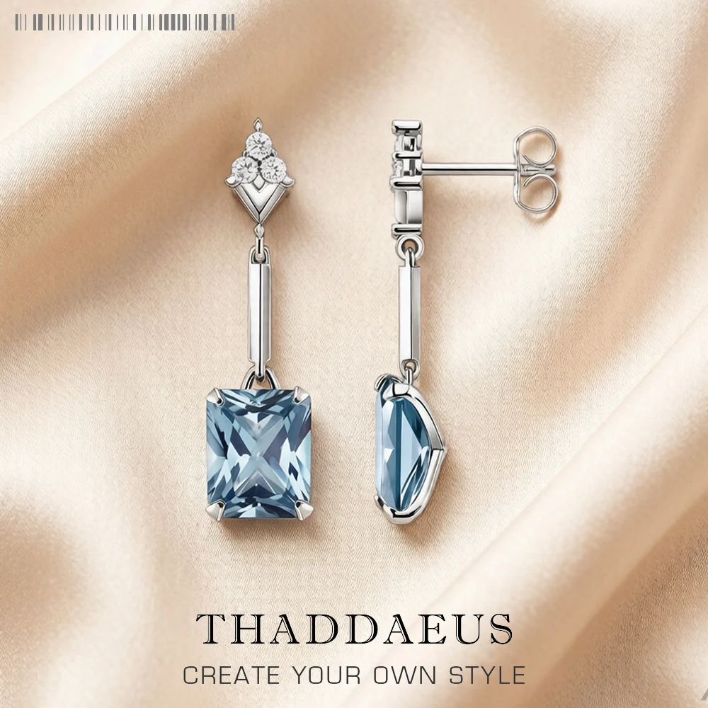 Tropfenohrringe, quadratisch, Aquamarin, europäischer Stil, edler Schmuck, trendiges Geschenk für Frauen aus 925er Sterlingsilber
