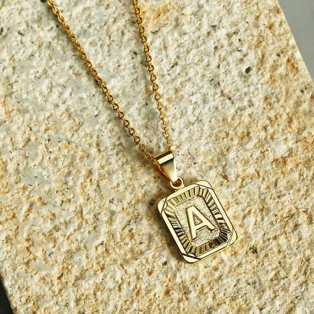 Pendant Necklace for Men Women 26 A-Z Letter 2mm Stainless Steel Link Chain 18inch extension Fashion Jewelry Gift