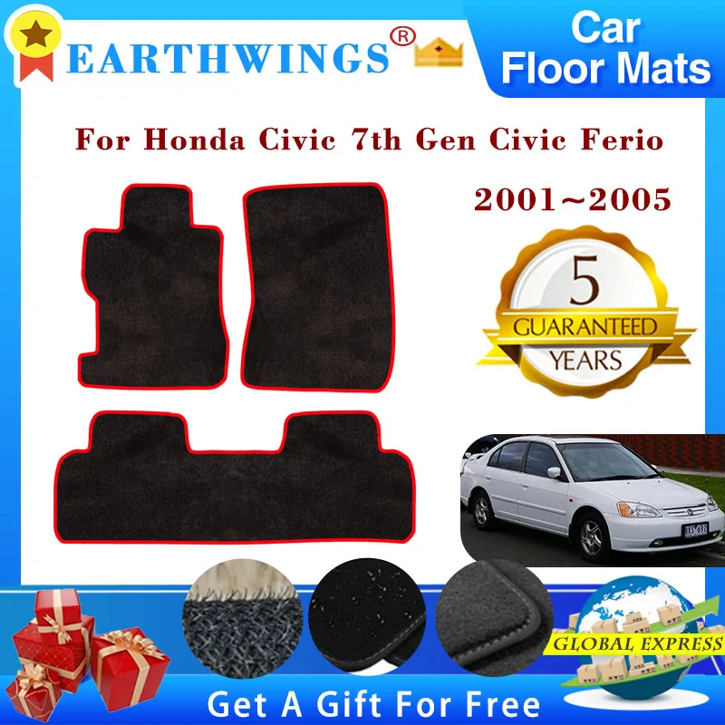 For Honda Civic 7th Gen Ferio 2001~2005 Car Floor Mats Rugs Panel Footpads Carpet Cape Anti Slip Foot Pads Stickers Accessories