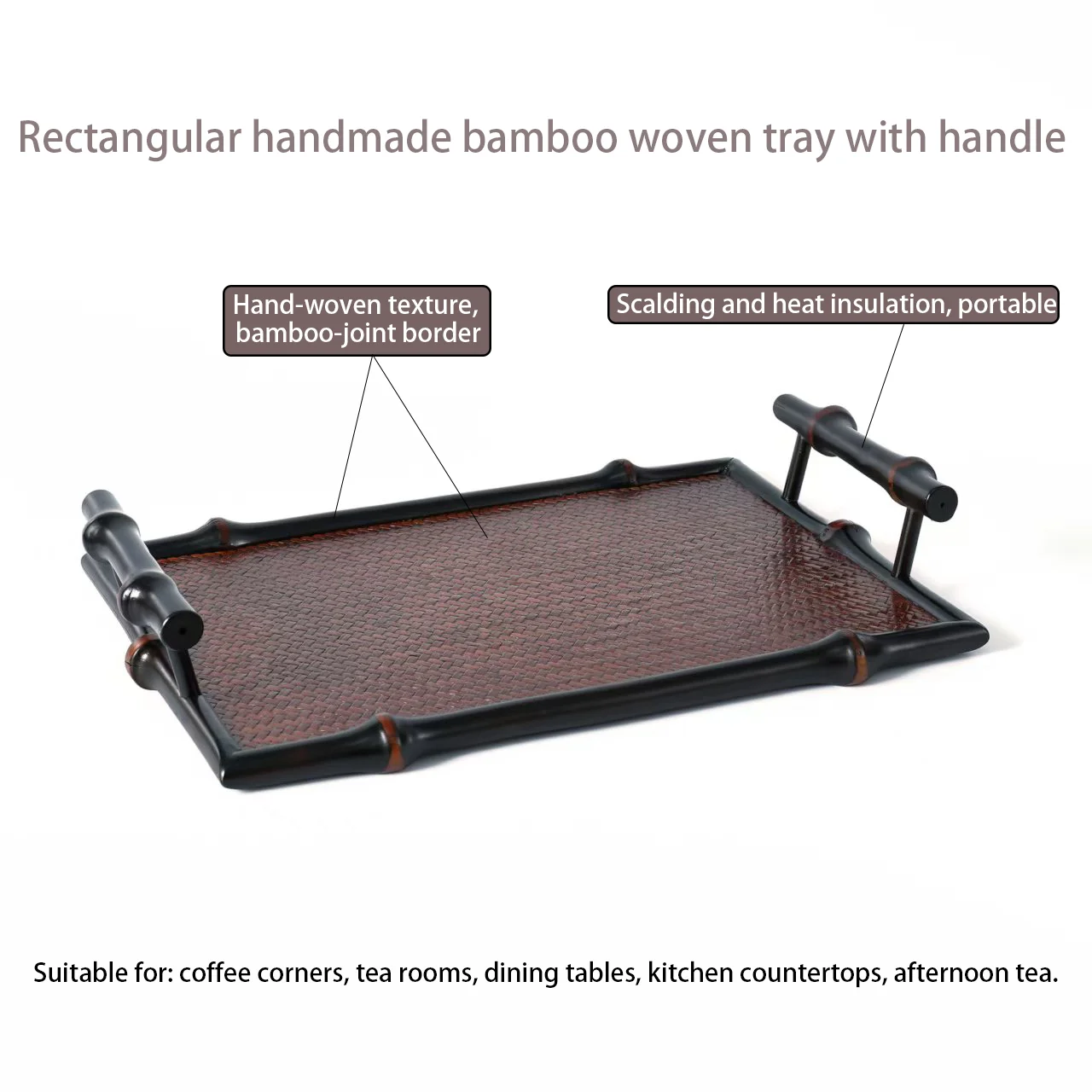 

Bamboo tray. Square. Vintage. Zen-style tray. Home decor item. Tabletop accessory. Kitchenware. Kitchen accessories.