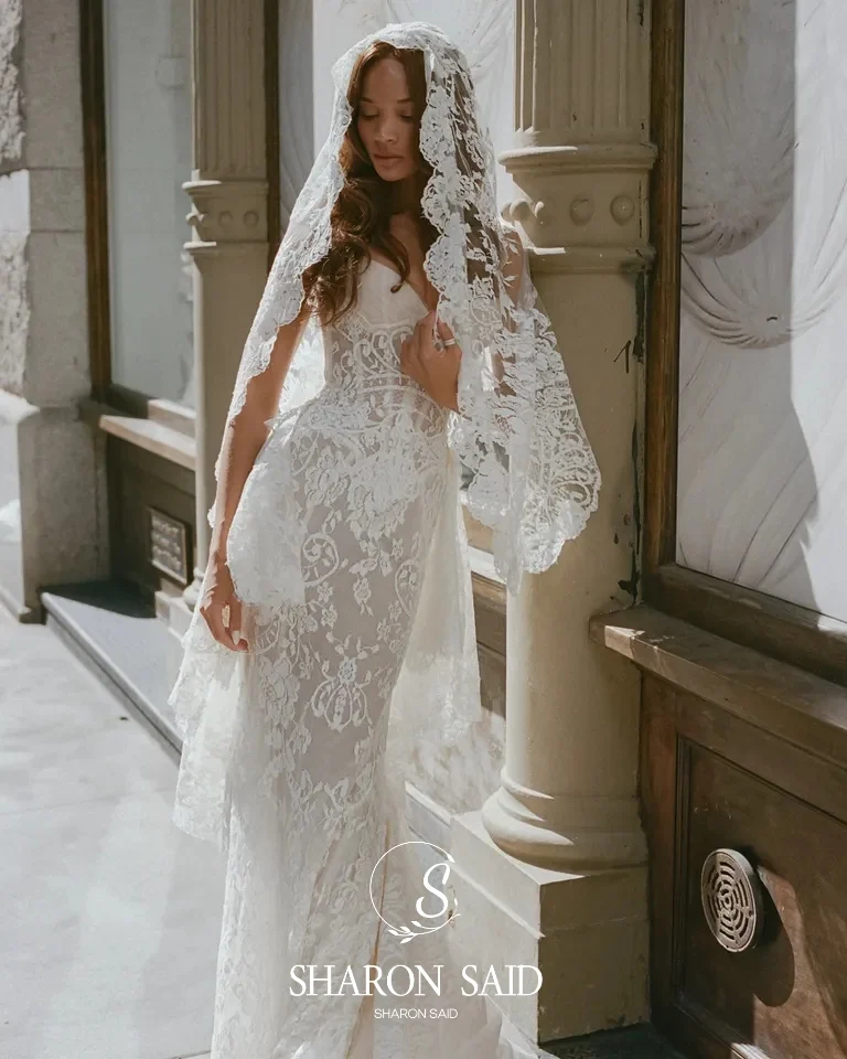 Sharon Said Bohemian Sexy Zeemeermin Off White Trouwjurken 2025, Sweetheart Tule Met Overrok Bruidsjurken SW346 Aangepaste