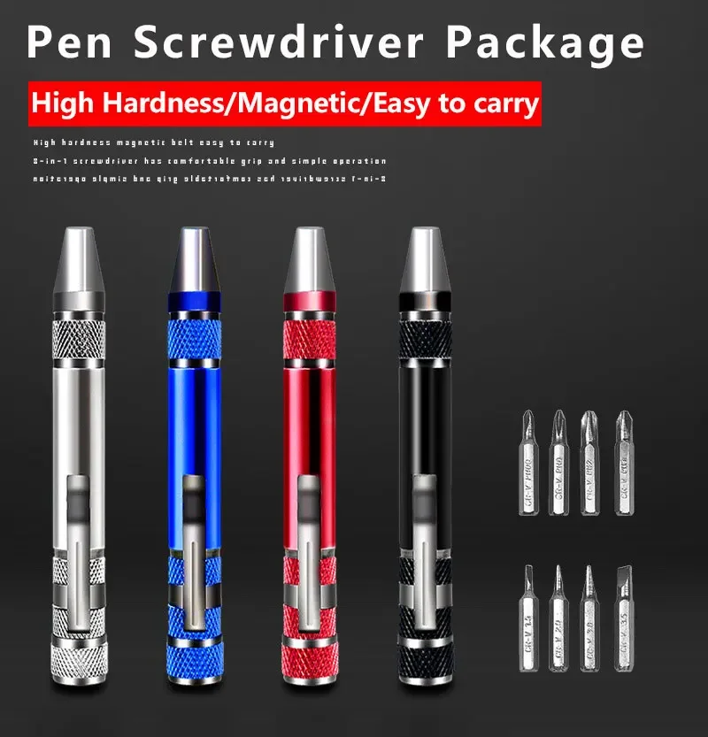 

10PCS DIY Mobile Phone Service Tool Removal Driver Aluminum Alloy Pen Type Multi-function 8-in-1 Screwdriver Set