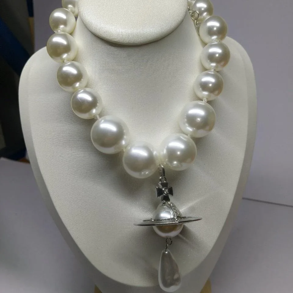

Vintage Planet Pearl Choker Necklace for Women Punk Saturn Pendant Statement Jewelry Gothic Style
