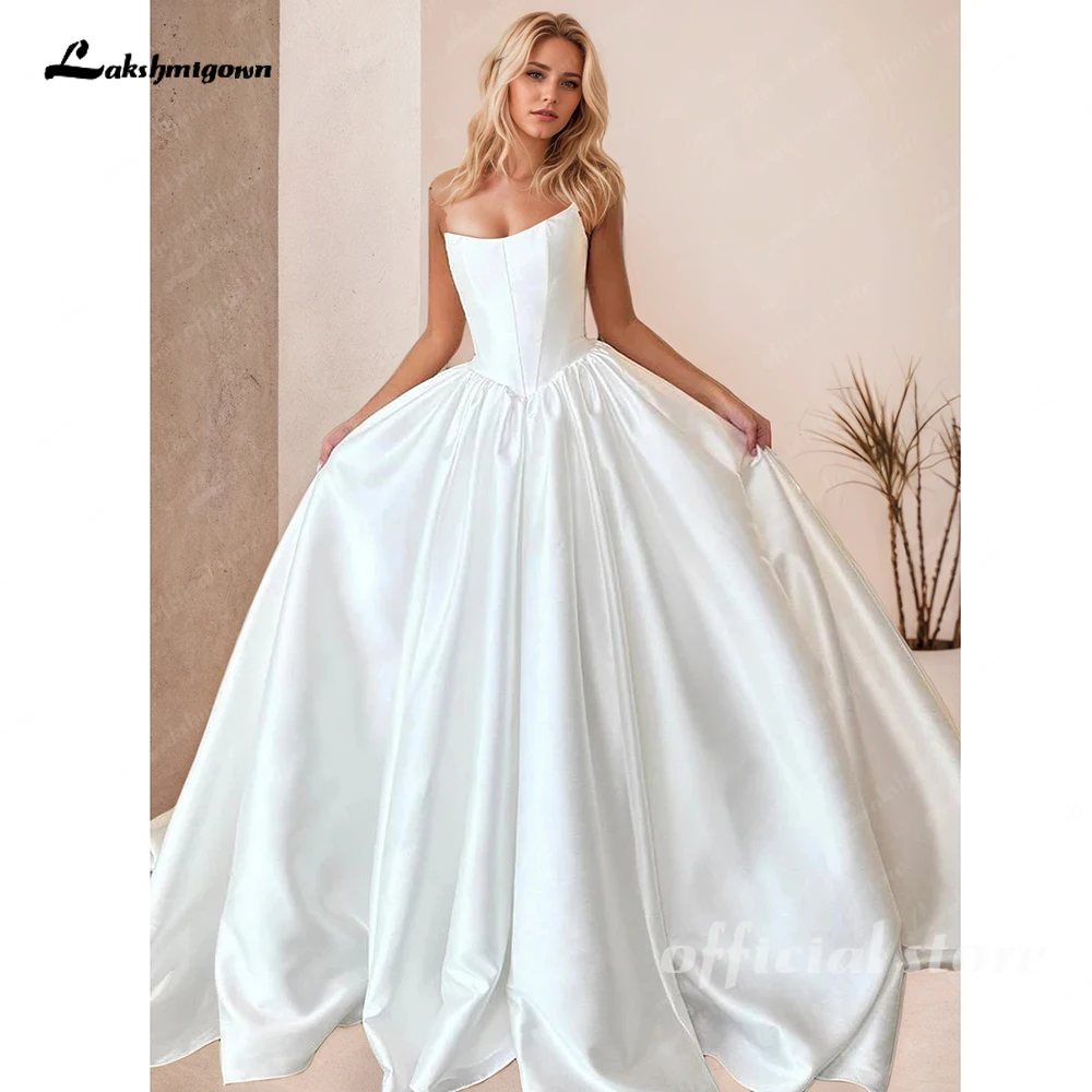Lakshmigown Ballkleid Trägerloses Mikado-Satin Hochzeitskleid für Frauen A-Linie Plissiertes Brautkleid Vestidos De Novia Maßanfertigung – Detail 5