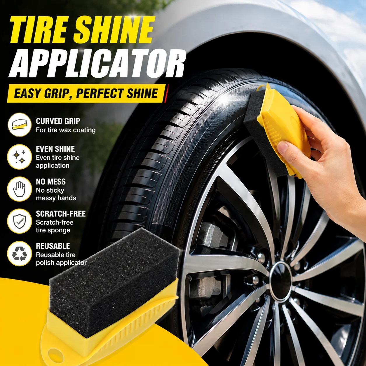 Tire Shine Applicator Curved Sponge Brush - Sikat Spons Aplikator Lilin Ban dengan