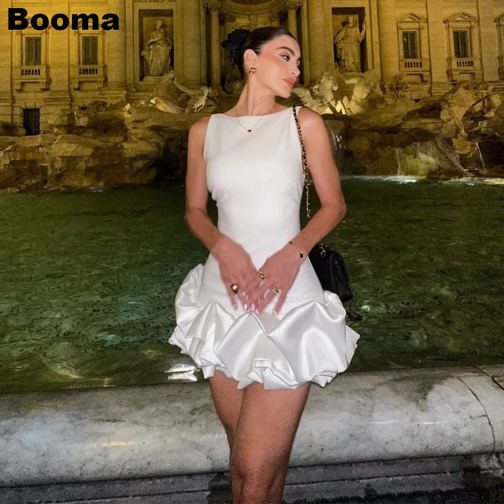 Booma Mini Wedding Party Dresses O Neck Sleeveless Ruffles Brides Party Gowns for Women Special Occasion Dress Outfits Customize