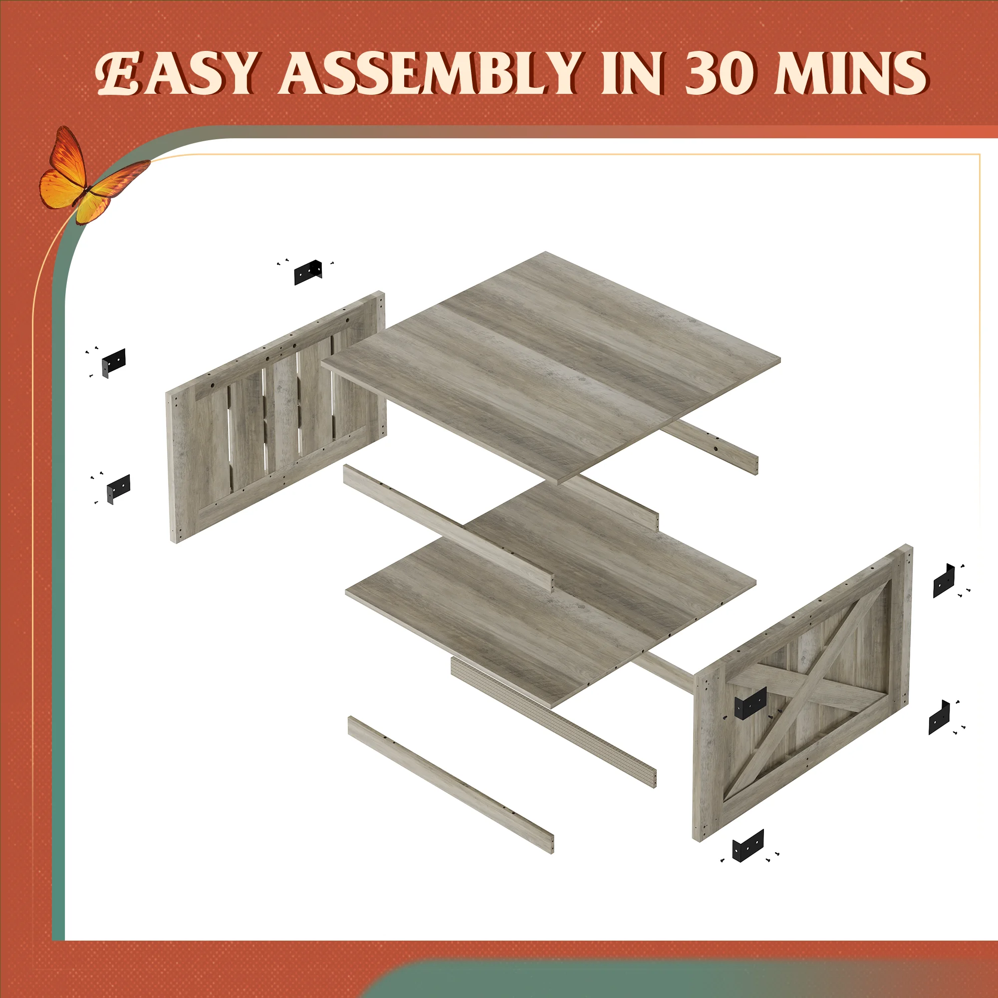 Coffee Table, Farmhouse Coffee Table with Open Storage, 31.5" Wood Square Living Room Tables, Rustic Dining Cocktail Center Table for Living Room, Greige image 5