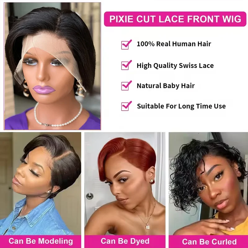 200% Pixie Cut Wig 13x4 Lace Front Wig Short Straight Transparent Lace Frontal Wigs 100% Human Hair Pre Plucked Brazilian Hair