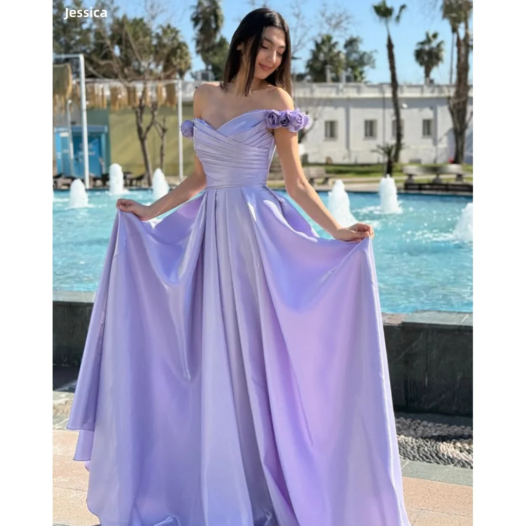 

Jessica Pleated Satin Evening Dresses Lavender Purple Prom Dresses Sexy Off Shoulder Special Occasions Party Dresses Customized